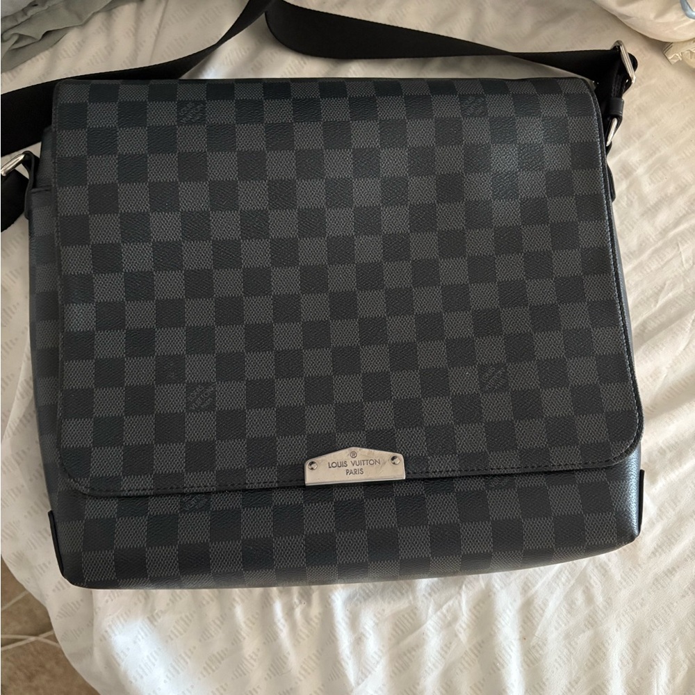 Louis Vuitton Black Messenger Bag with Checkered Pattern